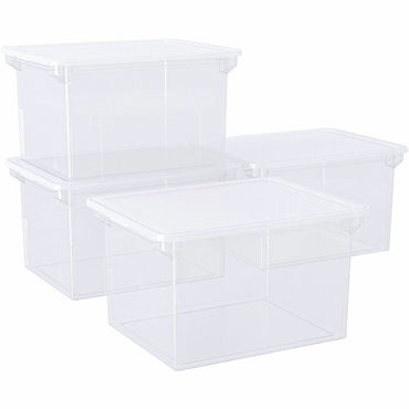 Storex Plastic File Tote Storage Box, External Dimensions: 14" x 18.3" x 10.5", 35 lb, Clear, 9.25 gal, 1/Pack (STX61539U04C)