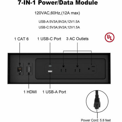 Lorell Power/Data Outlet, 5 x Power Receptacles, 120 V AC Desk Mountable (LLR34005)