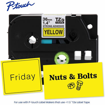 Brother Genuine P-touch TZeS661 BK on YL Label Tape, Strong Adhesive Lam., 36mmX8m, 1 27/64", Yellow, Laminated (BRTTZES661G)