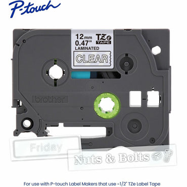 Brother P-touch Genuine TZe135 WHT on CLR Label Tape, Laminated, 12mmX8m, 15/32", Clear, Water Resistant (BRTTZE135G)