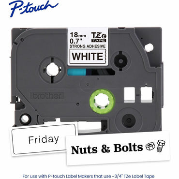 Brother P-touch Genuine TZeS241 BK on WHT Label Tape, Strong Adhesive Lam., 18mmX8m, 45/64", White, Laminated (BRTTZES241G)