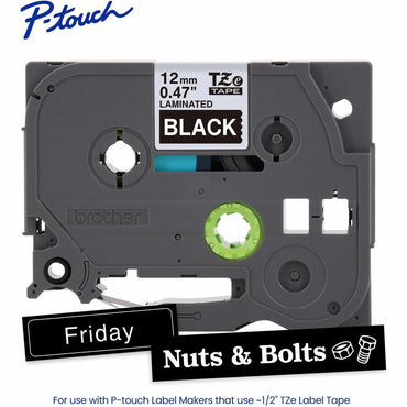 Brother P-touch Genuine TZe335 WHT on BK Label Tape, Laminated, 12mmX8m, 15/32", Black, Water Resistant (BRTTZE335G)