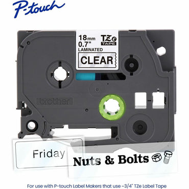 Brother P-touch Genuine TZe141 BK on CLR Label Tape, Laminated, 18mmX8m, 45/64", Clear, Water Resistant (BRTTZE141G)