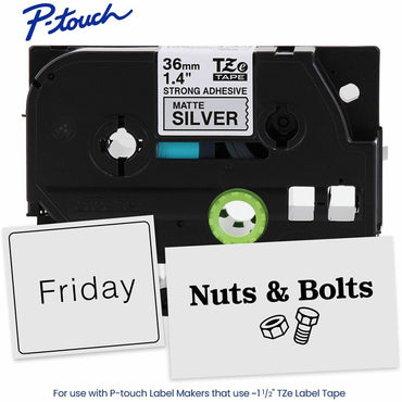 Brother P-touch Tze Label Tape, 1 27/64", Matte Silver, Laminated, Water Resistant (BRTTZES961G)