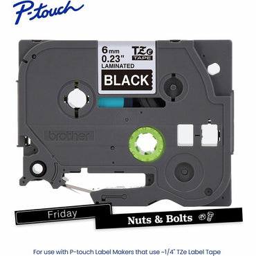 Brother P-touch Genuine TZe315 WHT on BK Label Tape, Laminated, 6mmX8m, 15/64", Black, Water Resistant (BRTTZE315G)
