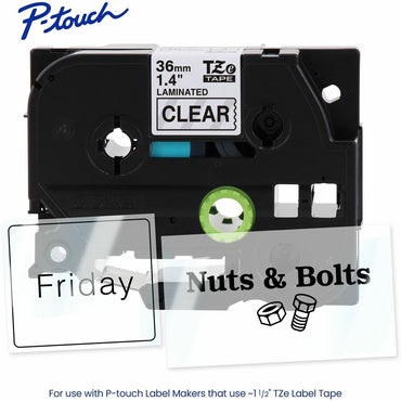 Brother P-touch Genuine TZe161 BK on CLR Label Tape, Laminated, 36mmX8m, 1 27/64", Clear, Water Resistant (BRTTZE161G)