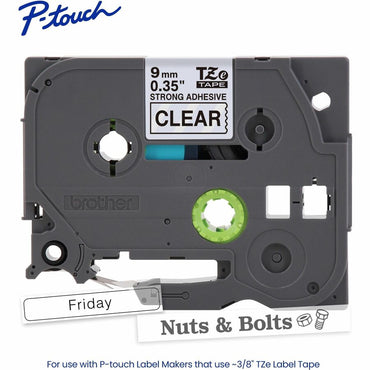 Brother Genuine P-touch TZeS121 BK on CLR Label Tape, Strong Adhesive Lam., 9mmX8m, x 23/64", Clear, Water Resistant (BRTTZES121G)