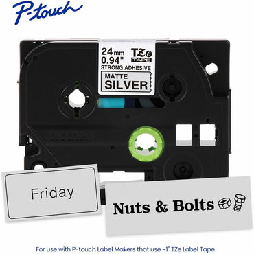 Brother P-touch Tze Label Tape, x 15/16", Matte Silver, Polyethylene Terephthalate (PET), Water Resistant, Laminated (BRTTZES951G)