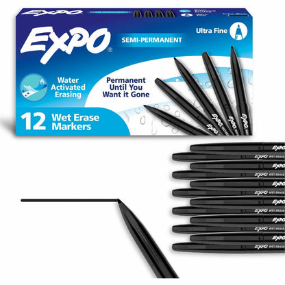 Expo® Vis-a-Vis Wet Erase Marker, Fine Bullet Tip, Black, Dozen (SAN16001A)