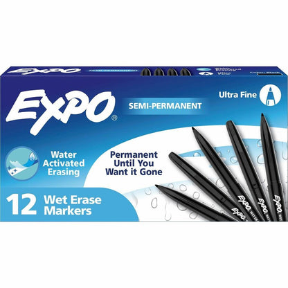 Expo® Vis-a-Vis Wet Erase Marker, Fine Bullet Tip, Black, Dozen (SAN16001A)
