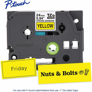 Brother Genuine P-touch TZeS651 BK on YL Label Tape, Strong Adhesive Lam., 24mmX8m, 15/16", Yellow, Laminated (BRTTZES651G)