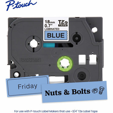Brother Genuine P-touch TZe541 BK on BK Label Tape, Laminated, 18mmX8m, x 45/64" x 26 1/5 ft Length, Blue, Laminate (BRTTZE541G)
