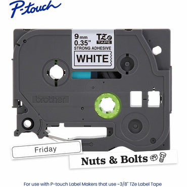 Brother P-touch Genuine TZeS221 BK on WHT Label Tape, Strong Adhesive Lam., 9mmX8m, 23/64", White, Laminated (BRTTZES221G)