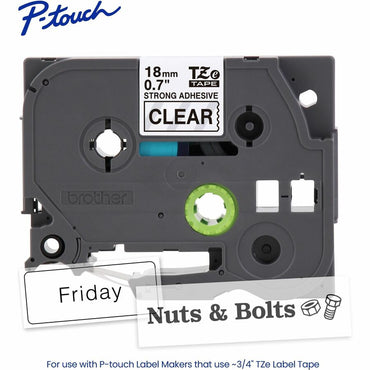 Brother Genuine P-touch TZeS141 BK on CLR Label Tape, Strong Adhesive Lam., 18mmX8m, 45/64", Clear, Laminated (BRTTZES141G)