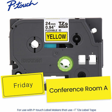 Brother Genuine P-touch TZeFX651 BK on YL Label Tape, Flexible ID Laminated, 24mmX8m, 15/16", Yellow (BRTTZEFX651G)