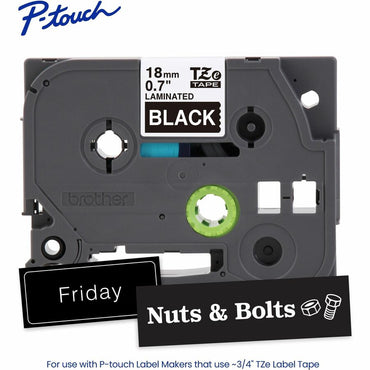 Brother P-touch Genuine TZe345 WHT on BK Label Tape, Laminated, 18mmX8m, 45/64", Black, Water Resistant (BRTTZE345G)