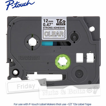 Brother Genuine P-touch TZeS135 WHT on CLR Label Tape, Strong Adhesive Lam., 12mmX8m, x 15/32" x 26 1/5 ft Length (BRTTZES135G)