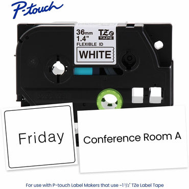 Brother Genuine P-touch TZeFX261 BK on WHT Label Tape, Flexible ID Laminated, 36mmX8m, x 1 27/64", White, Polyester (BRTTZEFX261G)