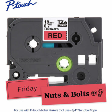 Brother Genuine P-touch TZe441 BK on RD Label Tape, Laminated, 18mmX8m, 45/64", Red, Water Resistant (BRTTZE441G)