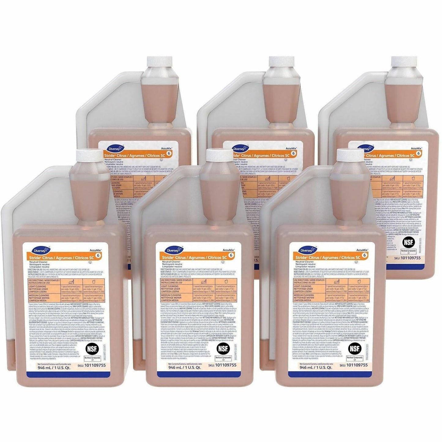Diversey Neutral Floor Cleaner, 32 fl oz, Citrus Scent, 6/Carton (DVO101109755CT)