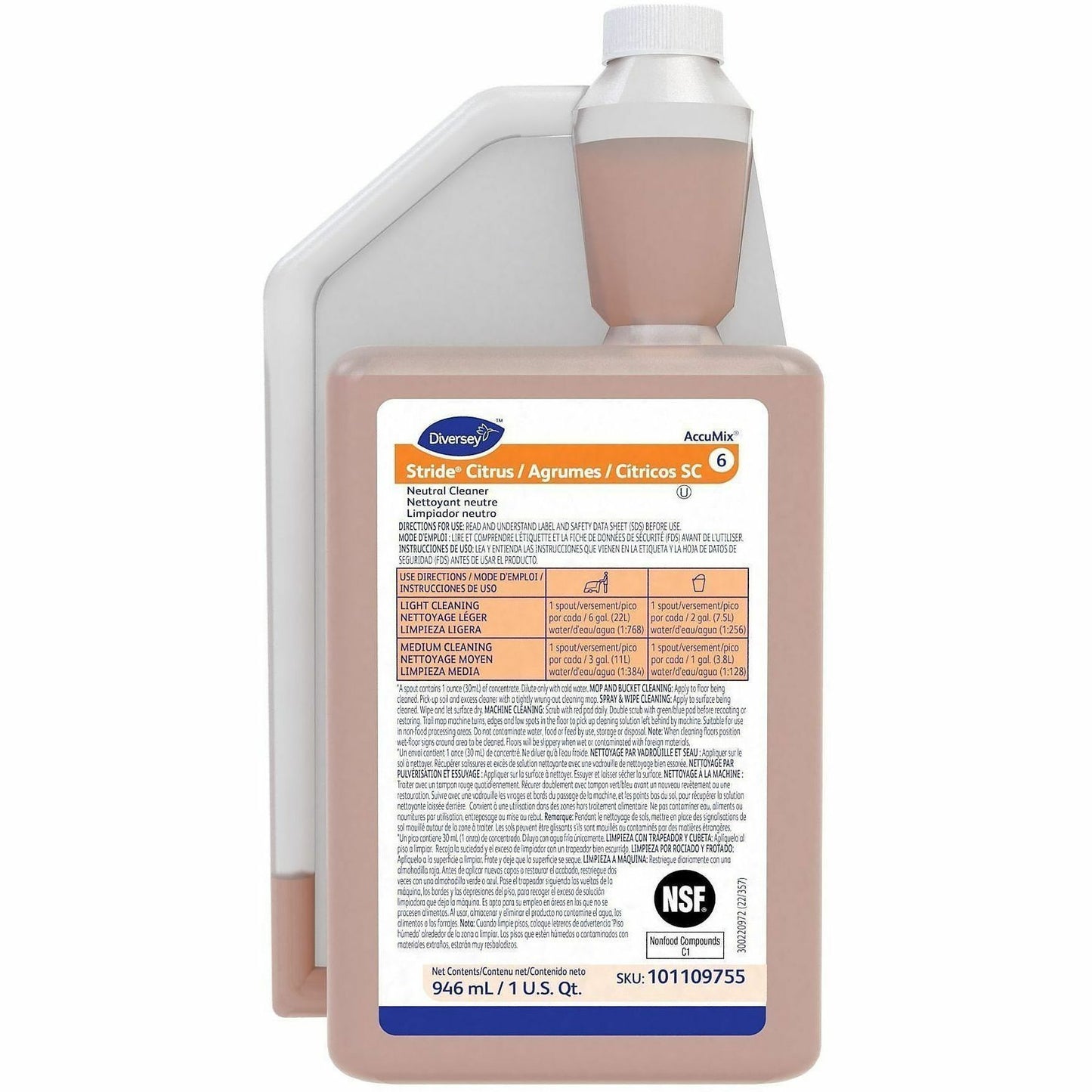 Diversey Neutral Floor Cleaner, 32 fl oz, Citrus Scent, 6/Carton (DVO101109755CT)