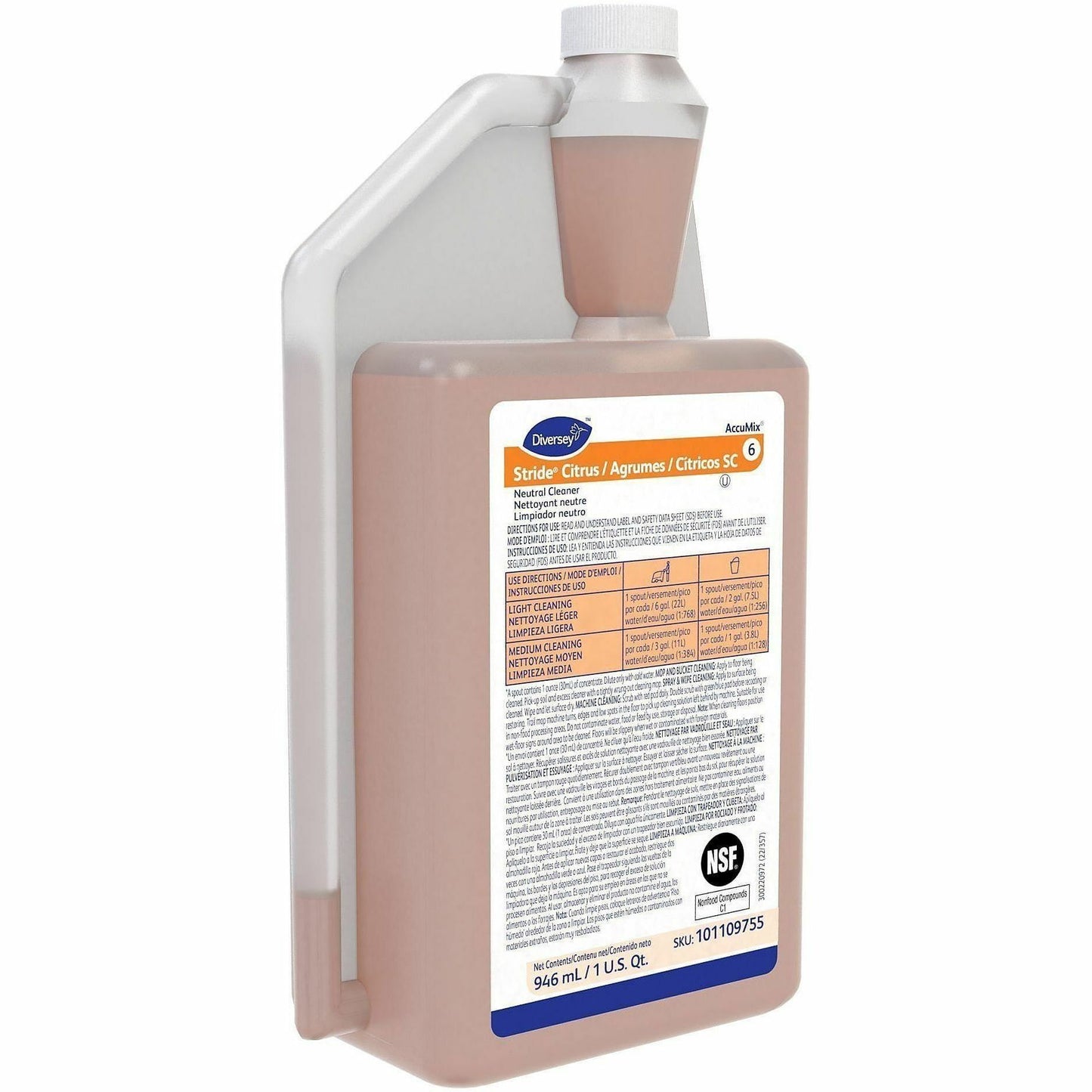 Diversey Neutral Floor Cleaner, 32 fl oz, Citrus Scent, 6/Carton (DVO101109755CT)