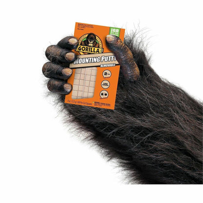 Gorilla Mounting Putty, Beige, For Indoor, Outdoor, Mounting, Paper, Wall, Wood, Tile, Metal, Glass, 168/Pack (GOR109100)