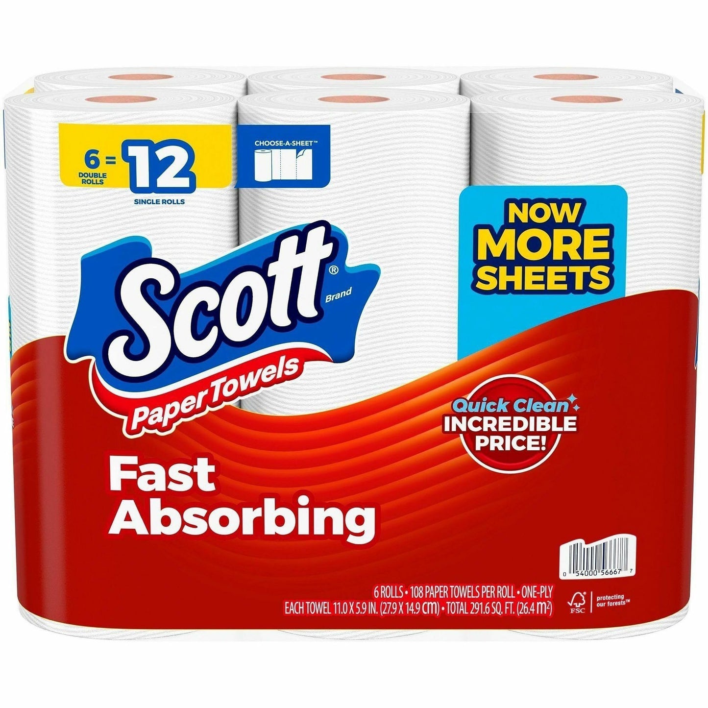 Scott Choose-A-Sheet Paper Towels, 6/Pack (KCC56668)