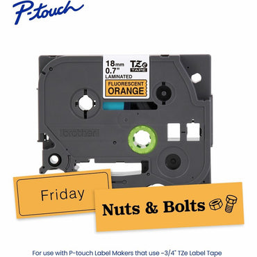 Brother P-touch Genuine TZeB41 BK on FLUOR ORG Label Tape, Laminated, 18mmX5m, 45/64", Fluorescent Orange (BRTTZEB41G)