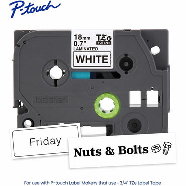 Brother P-touch Genuine TZe241 BK on WHT Label Tape, Laminated, 18mmX8m, 45/64", White, Water Resistant (BRTTZE241G)