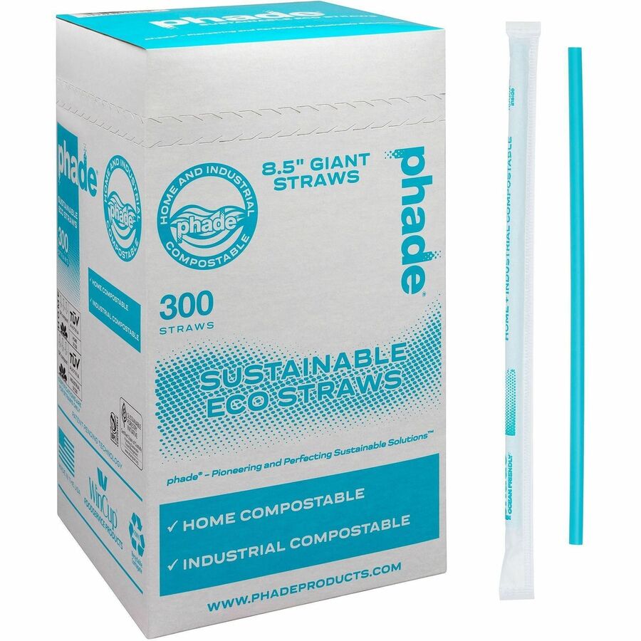Phade Compostable Straws, 7.8", Polyhydroxyalkanoate (PHA), Caribbean Blue, 375/Box (WCP511180BX)