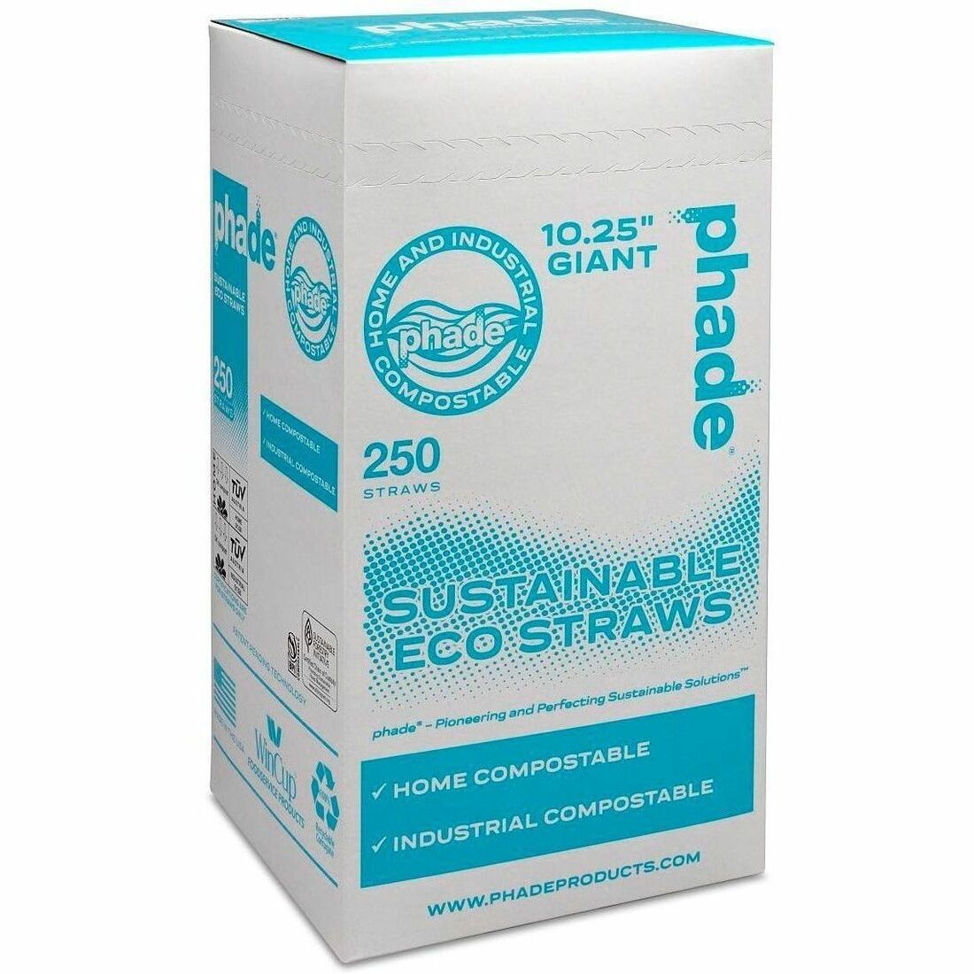 Phade Compostable Straws, 10.3", Polyhydroxyalkanoate (PHA), Caribbean Blue, 250/Box (WCP511179BX)