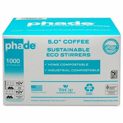 Phade 5" Eco-Stirrers, 5", Polyhydroxyalkanoate (PHA), Caribbean Blue, 1000/Box (WCP511181BX)