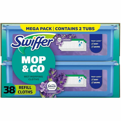 Swiffer Sweeper Wet Mop Cloths, Lavender Scent, 8" x 10", 19 Cloths/Pack, 2/Carton (PGC00743)