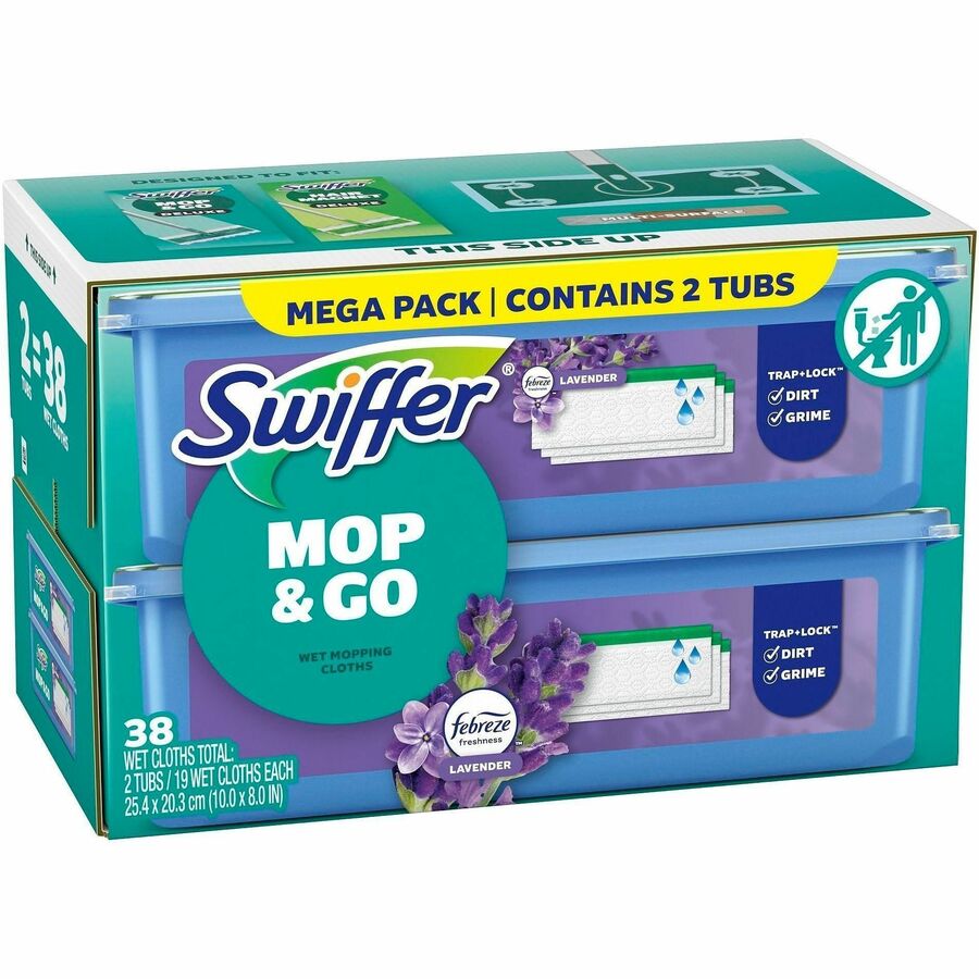 Swiffer Sweeper Wet Mop Cloths, Lavender Scent, 8" x 10", 19 Cloths/Pack, 2/Carton (PGC00743)