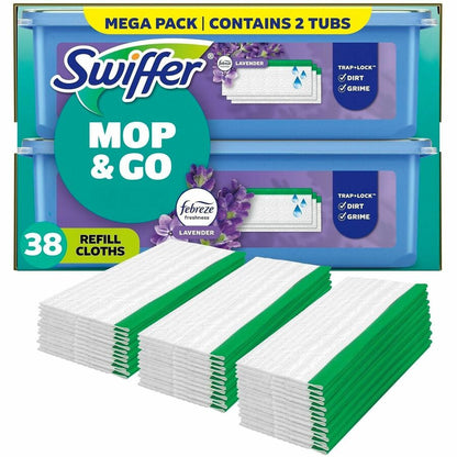 Swiffer Sweeper Wet Mop Cloths, Lavender Scent, 8" x 10", 19 Cloths/Pack, 2/Carton (PGC00743)