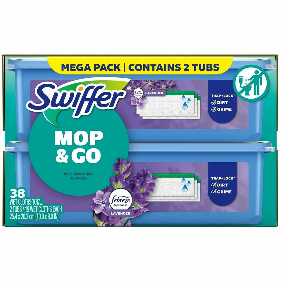Swiffer Sweeper Wet Mop Cloths, Lavender Scent, 8" x 10", 19 Cloths/Pack, 2/Carton (PGC00743)