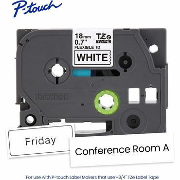 Brother Genuine P-touch TZeFX241 BK on WHT Label Tape, Flexible ID Laminated, 18mmX8m, 45/64", White (BRTTZEFX241G)