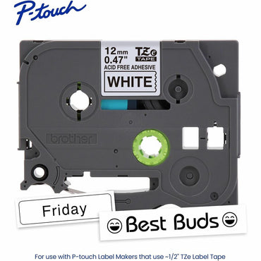 Brother Label Tape, x 15/32" x 26 1/5 ft Length, Black on White (BRTTZEAF231G)