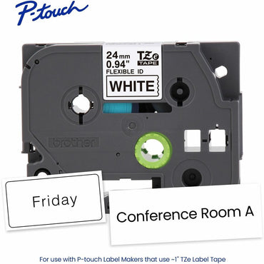 Brother P-touch Genuine TZeFX251 BK on WHT Label Tape, Flexible ID Laminated, 24mmX8m, x 15/16", Black on White (BRTTZEFX251G)