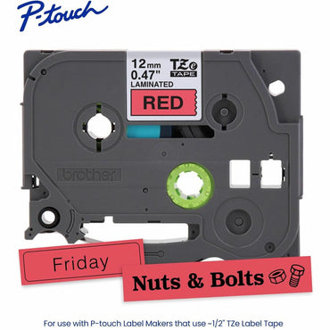 Brother P-touch Genuine TZe431 BK on RD Label Tape, Laminated, 12mmX8m, 15/32", Red, Water Resistant (BRTTZE431G)