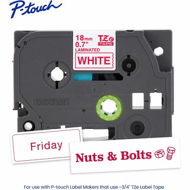 Brother P-touch Genuine TZe242 RD on WHT Label Tape, Laminated, 18mmX8m, 45/64", White, Water Resistant (BRTTZE242G)
