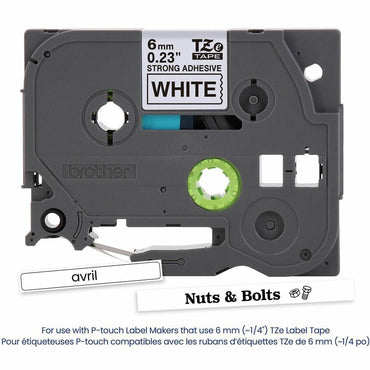 Brother P-touch Genuine TZeS211 BK on WHT Label Tape, Strong Adhesive Lam., 6mmX8m, 15/64", White, Laminated (BRTTZES211G)