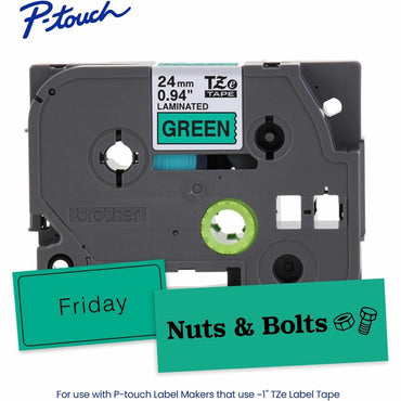 Brother Genuine P-touch TZe751 BK on GRN Label Tape, Laminated, 24mmX8m, 15/16", Green, Water Resistant (BRTTZE751G)