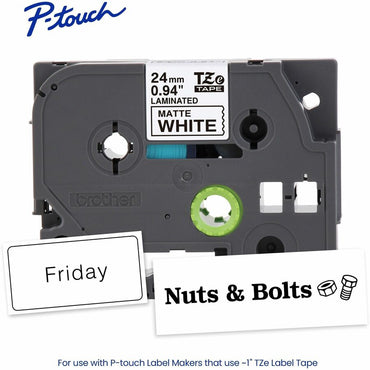Brother Genuine P-touch TZeM251 BK on WHT Label Tape, Premium Matte Laminated, 24mmX8m, 15/16", Matte White (BRTTZEM251G)