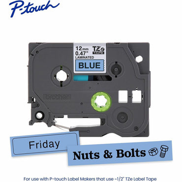Brother P-touch Genuine TZe531 BK on BK Label Tape, Laminated, 12mmX8m, 15/32", Blue, Water Resistant (BRTTZE531G)