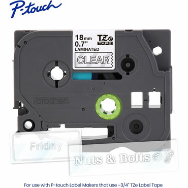 Brother Genuine P-touch TZe145 WHT on CLR Label Tape, Laminated, 18mmX8m, 45/64", Clear, Water Resistant (BRTTZE145G)
