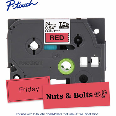 Brother P-touch Genuine TZe451 BK on RD Label Tape, Laminated, 24mmX8m, 15/16", Black on Red, Water Resistant (BRTTZE451G)