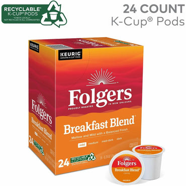 Folgers Folgers K-Cup Breakfast Blend Coffee, 0.2 oz Per Box, Light/Mild, 24 K-Cup, Kosher, 4/Carton (GMT3451CT)