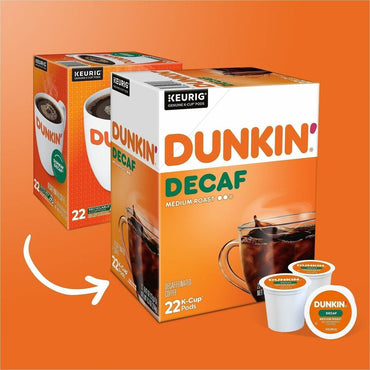 Dunkin' K-Cup Decaf Coffee, 0.3 oz Per Box, Medium, 22 K-Cup, Decaf, Original Blend, 4/Carton (GMT0317CT)